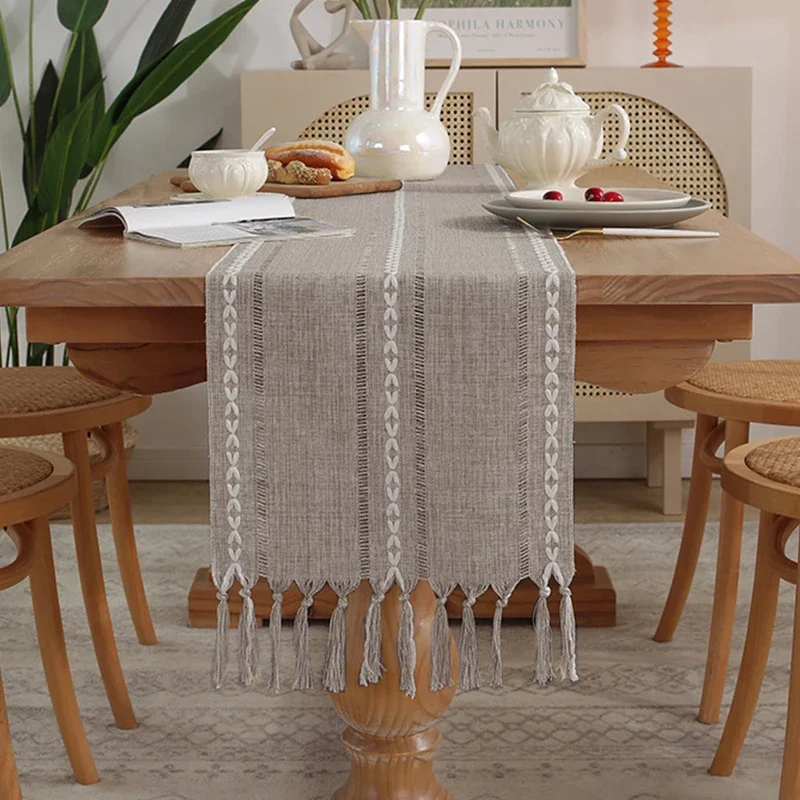 Bordlöpare i 1pc med tofsar, rustik duk i lantlig stil för babyshower, födelsedagsfest, bröllopsbordstillbehör: 35*200cm / Marinblå