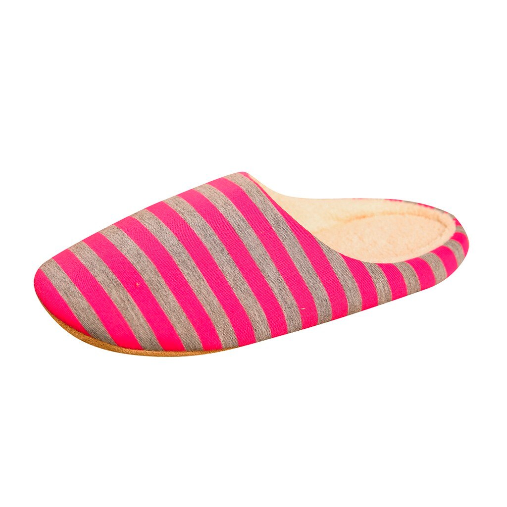 Sko hjemmesko dame mænd hjem fluffy house vinter varm stribet varm stribet indendørs anti-slip kapcie pantuflas zapatos de mujer: Rød / 44-45