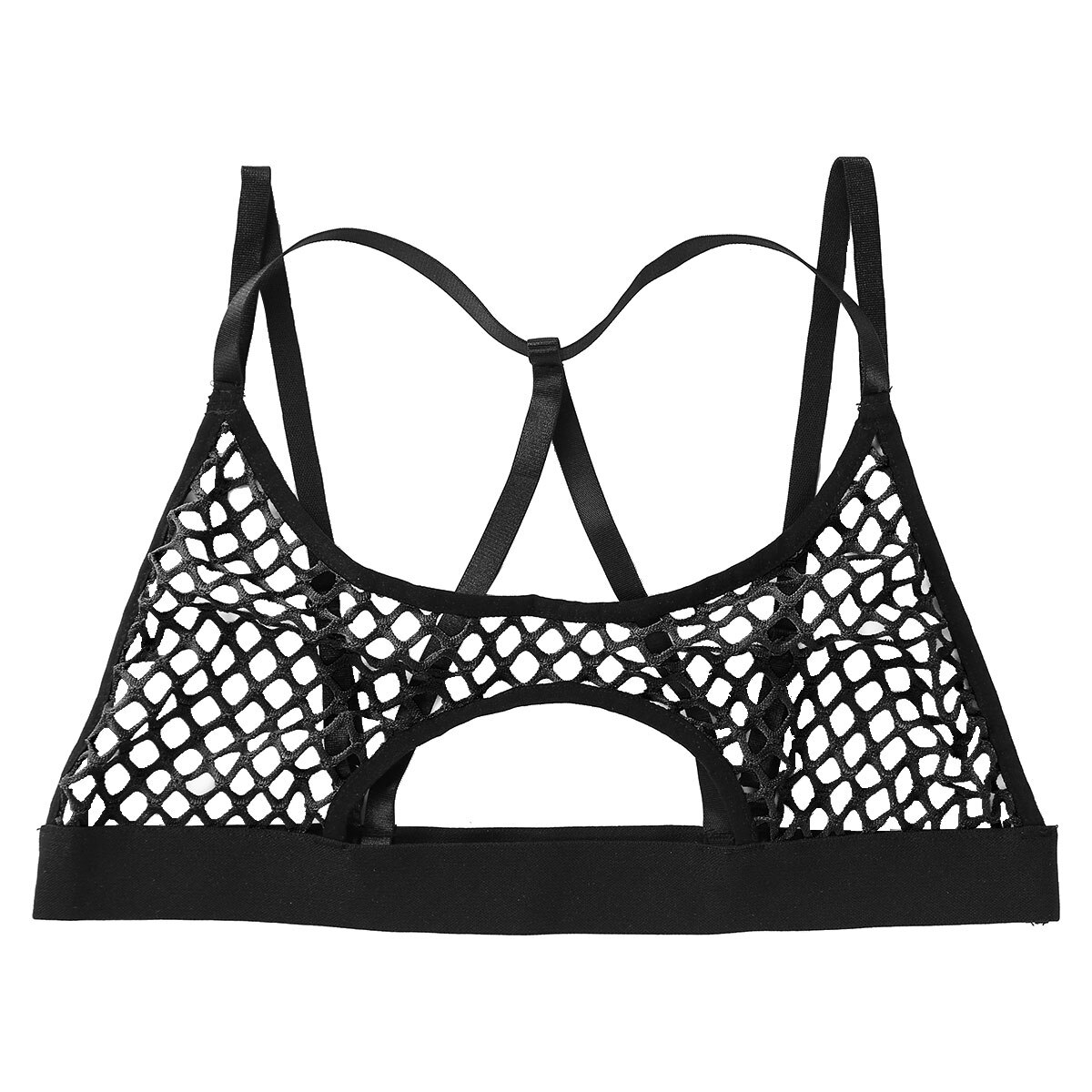 Femmes Streetwear haut court Sexy Rave voir à travers pure résille gilet Clubwear évider entrecroisé sous-boob Camisole haut