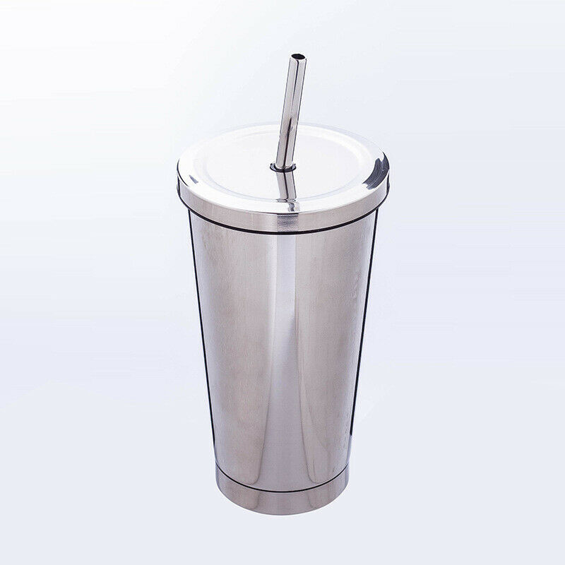 500ml rustfritt stål kopp bærbar reisetumbler kaffekrus med sugerør: C
