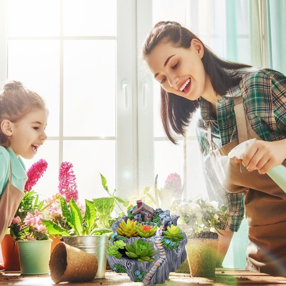 Plants Pot Tiny Resin Flowers Succulent Plants Pot Holders Hanging Garden With Sweet House Garden Decoration