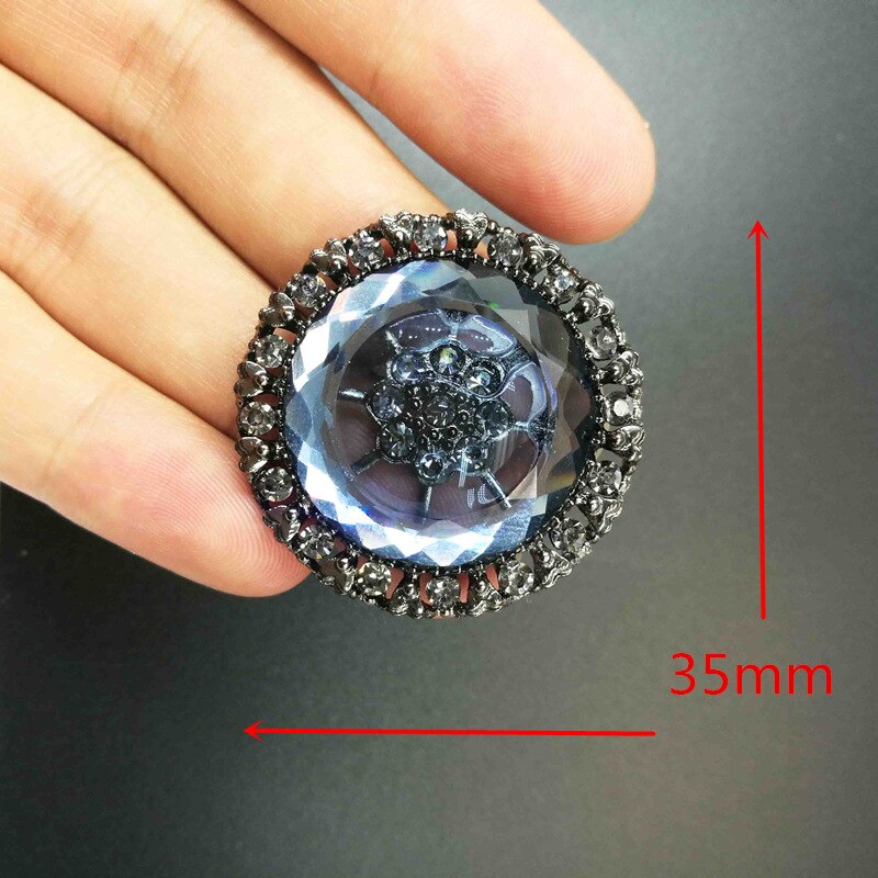 35mm Big craft leveranties Handgemaakte decoratieve strass Metalen Knoppen, naaien knoppen op bontjassen kledingstuk accessoires: Black