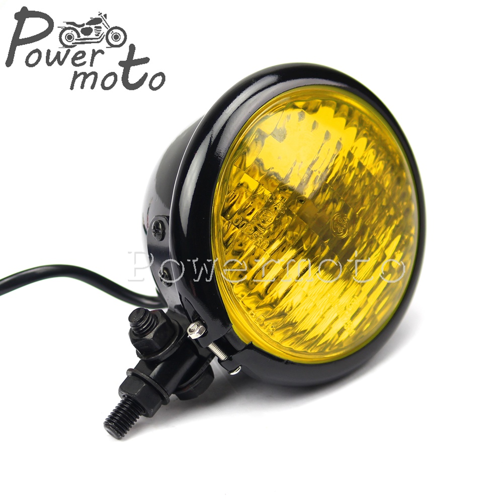 Cromo amarillo vidrio Vintage Café Racer Bobber faro 4,5 “faro Brat Chopper personalizado motocicleta 4,5" Faro Retro: Black Yellow