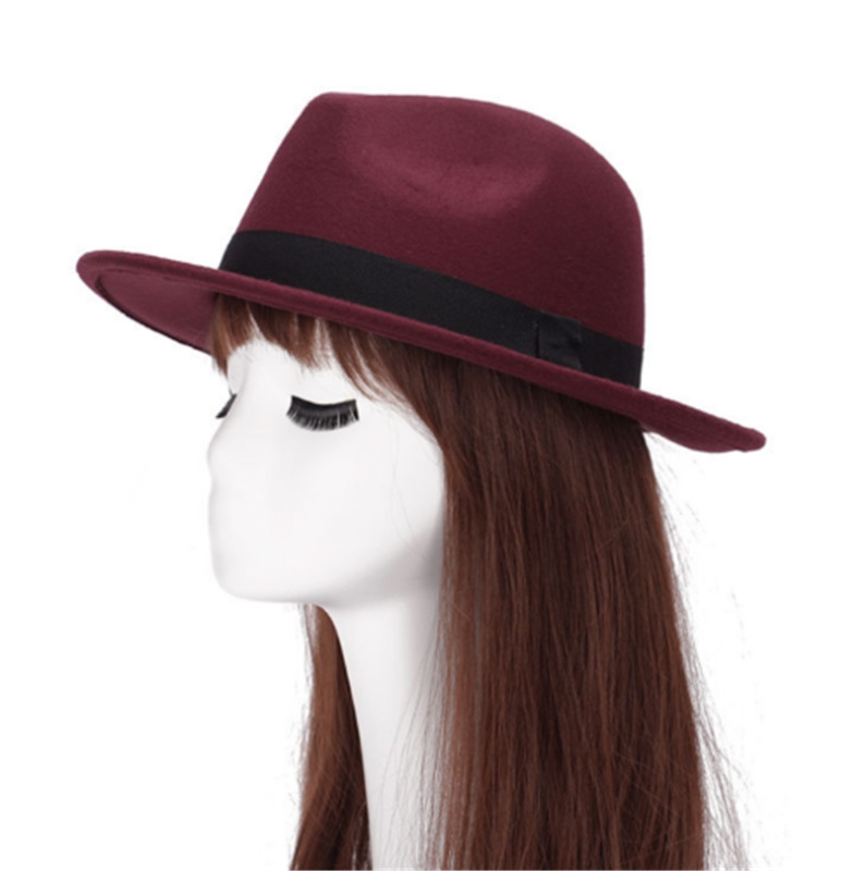 Unisex Wool Felt Fedora Hat Classic Men Gentleman Wide Brim Fedoras Jazz Cap