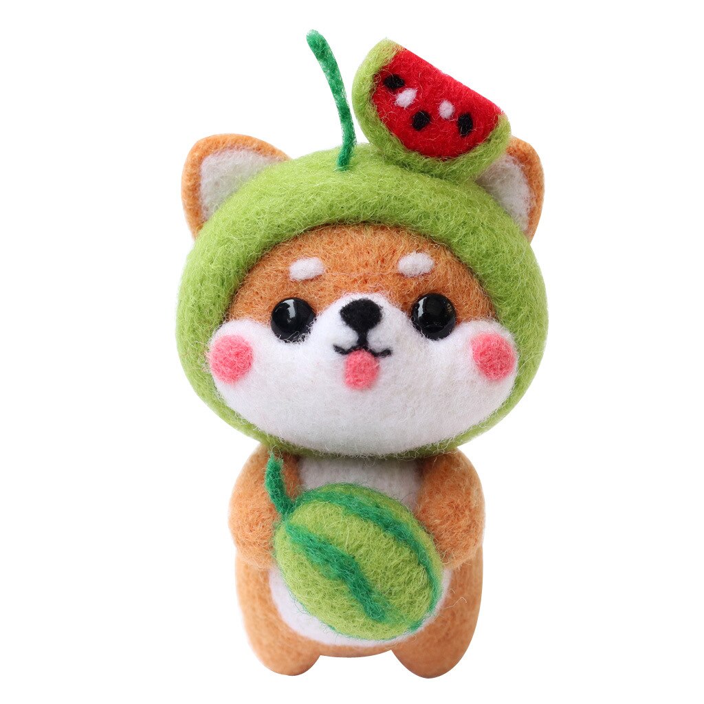 Handmade diy material package with wool felt poke and poke music cute pet puppy cute pet bunny series combination: Watermelon Shiba Inu