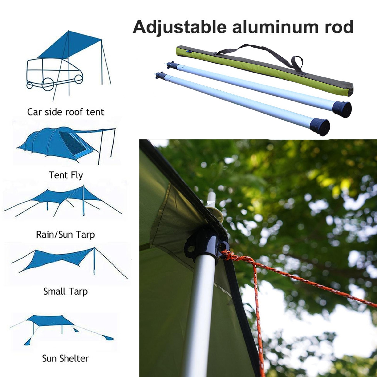 2pcs Outdoor Camp Column Tent Canopy Pole 2.8m Aluminum Alloy Telescopic Aluminum Tube Adjustable And Bold Support Column