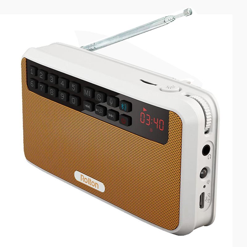 Głośnik stereofoniczny bluetooth rolton  e500 z radiem fm, przenośnym głośnikiem  mp3 funkcją nagrywania dźwięku, tryb głośnomówiący robić telefonu i latarki: Żółty