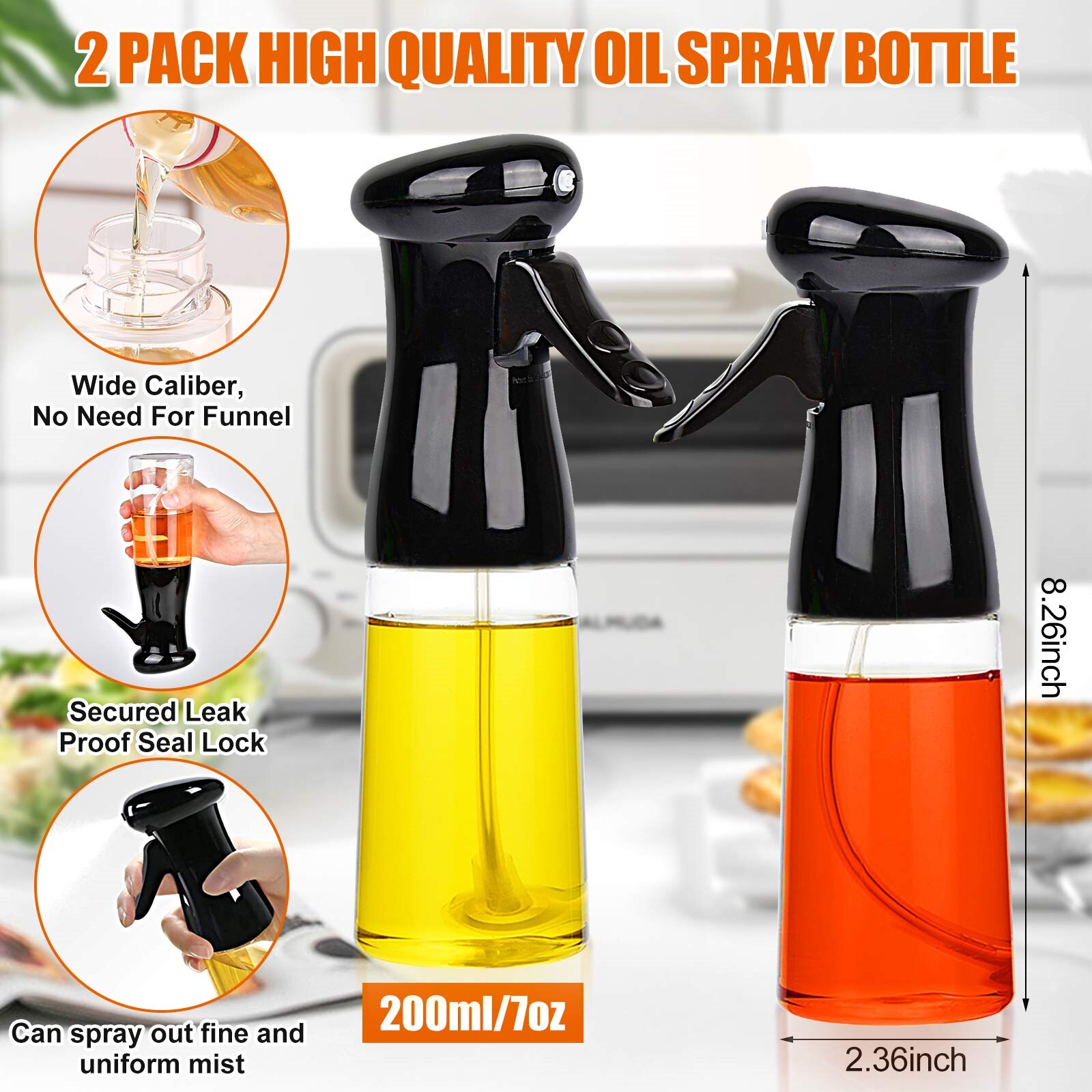 200Ml Olie Spuit Voor Koken Hervulbare Olijfolie Dispenser Spray Veelzijdige Azijn Fles Lucht Friteuse Keuken Bbq Salade Bakken