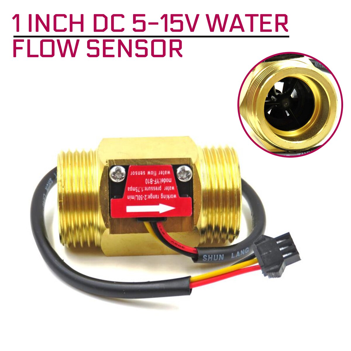 1 Inch DC 5-15V Water Flow Sensor Hall Sensor Switch Industrial Flowmeter Water Flow Sensor DN25 Brass Water Meter Flow Meter