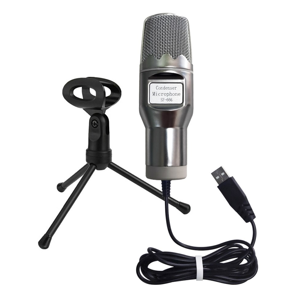 Microphone à condensateur USB avec trépied de bureau, Microphone d&#39;ordinateur, diffusion en direct, pour chat sur ICQ MSN, Skype, enregistrement en direct,: Silver