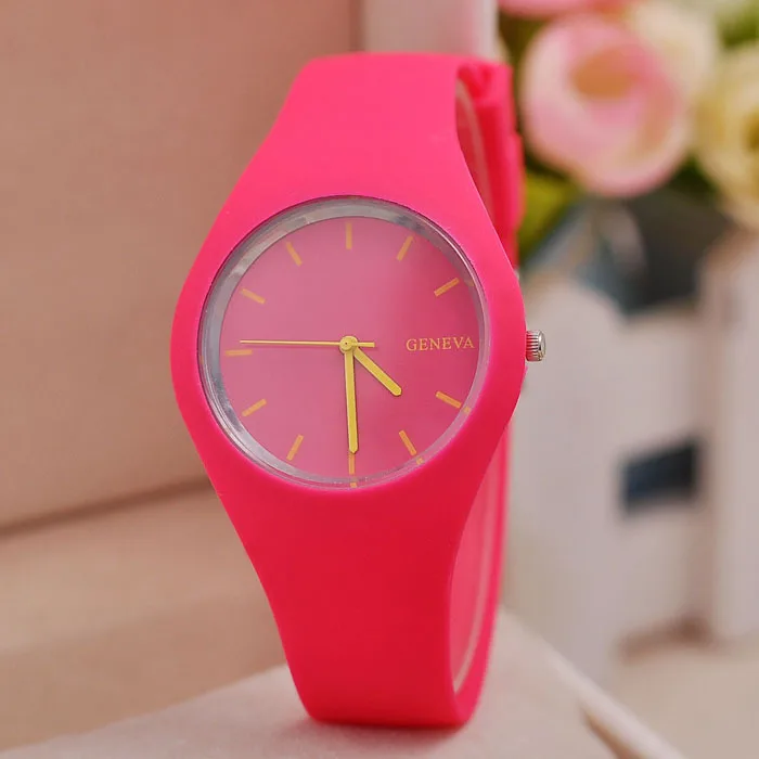 Men watch Women Cream Color Ultra-thin Silicone Strap Leisure Watch Geneva Wristwatch Women's Jelly Watches: Yellow