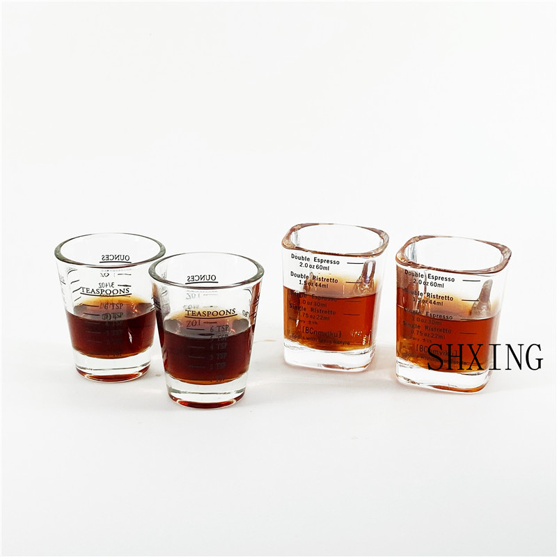 Tasse carrée en verre de 60ml, tasse à mesurer graduée, concentré, expresso, café, Pot à lait: 2 pairs of cups
