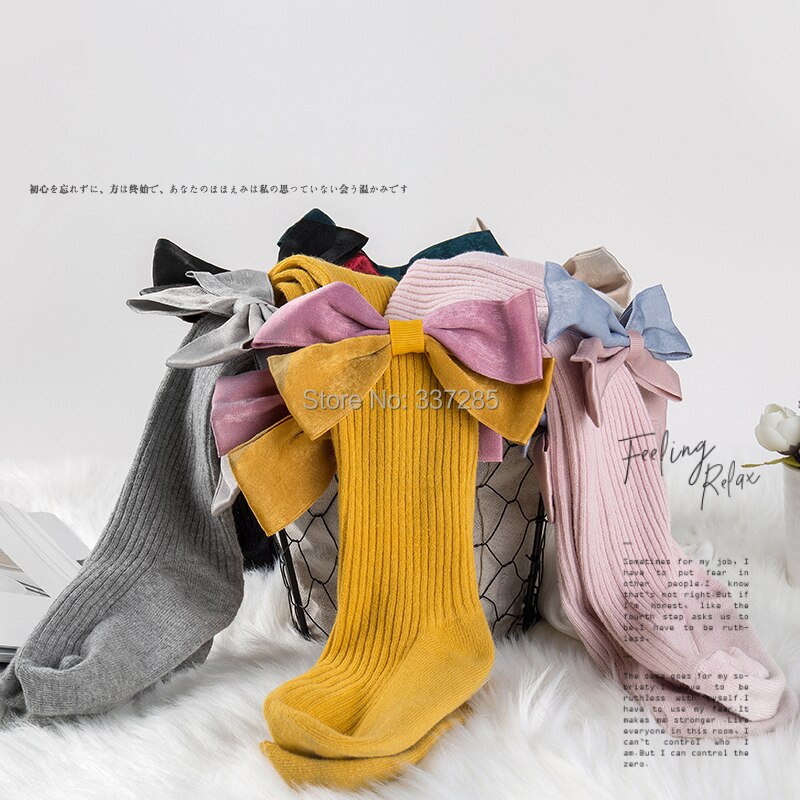 Collant colorati in cotone con fiocco grande per bambina collant per neonato autunno inverno collant lavorati a maglia a strisce principessa carino per bambini bambini