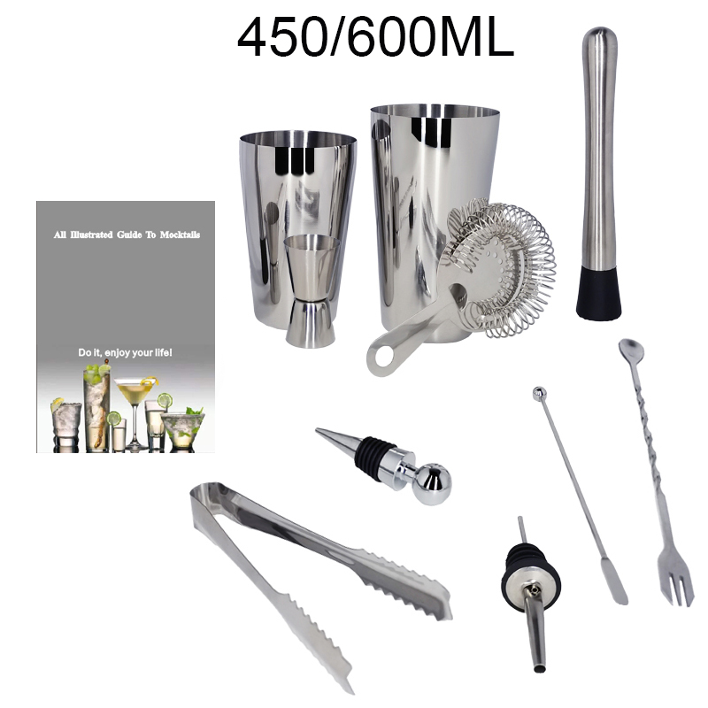 750/600/450ml Martini Drink Stainless Steel Shaker Home Bar Tools Cocktail Shaker Set Bartender Kit Stand: 11Pc 450600ml NoRack