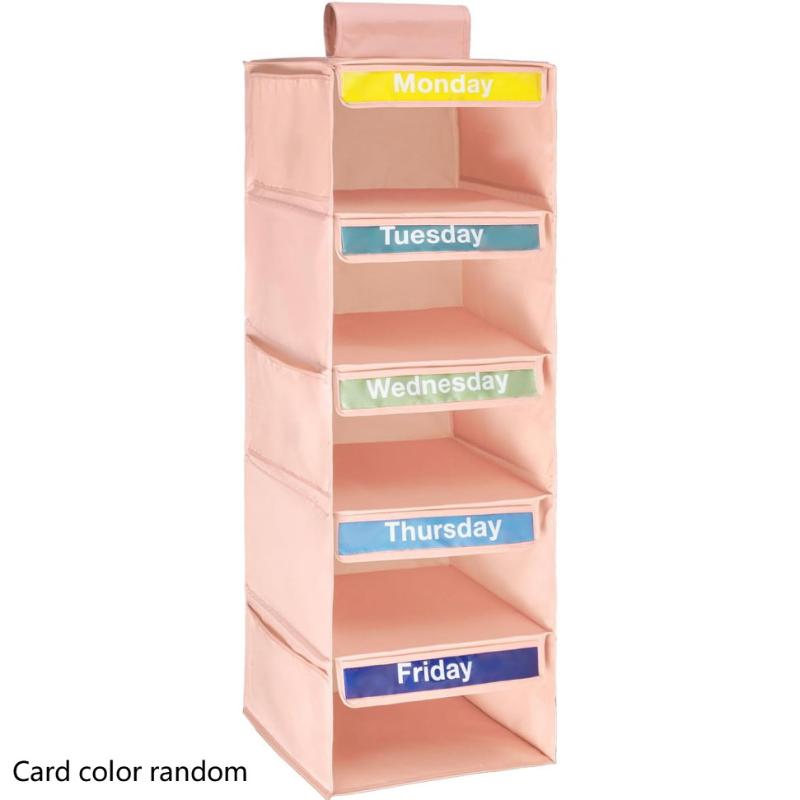 Organizer na ubrania z 5 półkami, tygodniowy, dla dzieci, wiszący organizer robić szafy, półki wiszące z motywem dni tygodnia dla dzieci.: Ciemny khaki