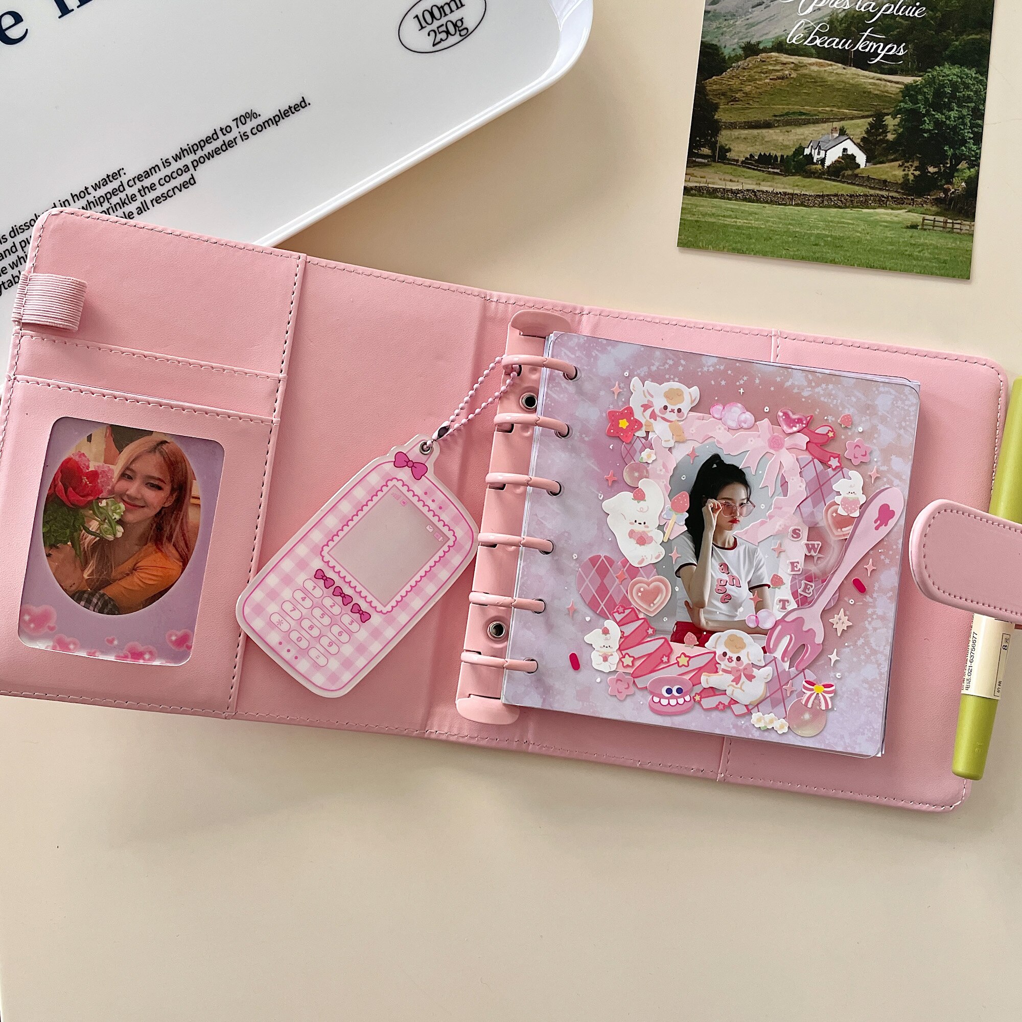 DIY Idol Cards Pink Square Loose Leaf Notebook Clear Photo Collage Card Star Admirer Square Binder 꾸미기 Korean Stationary