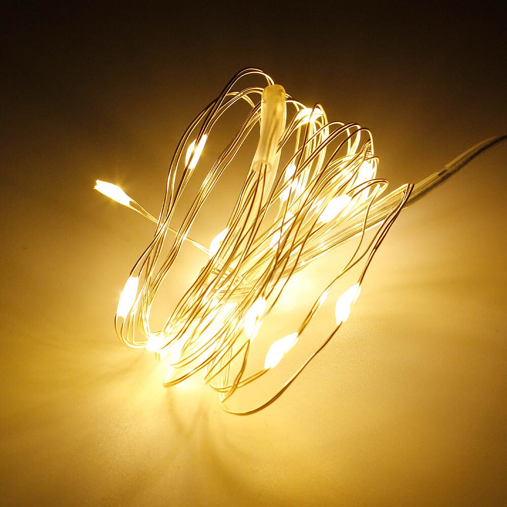 Guirnalda de luces LED de cadena de alambre plateado, 1 piezas, 1M, 2M, 3M, 5M, para Navidad, hogar, boda, decoración de vacaciones al aire libre: Blanco cálido / P