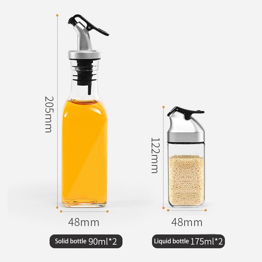 5Pcs Set Oil And Vinegar Salt Pepper Dispenser Set With Storage Tray Glass Bottle Stainless Steel Spout With Storage Tray
