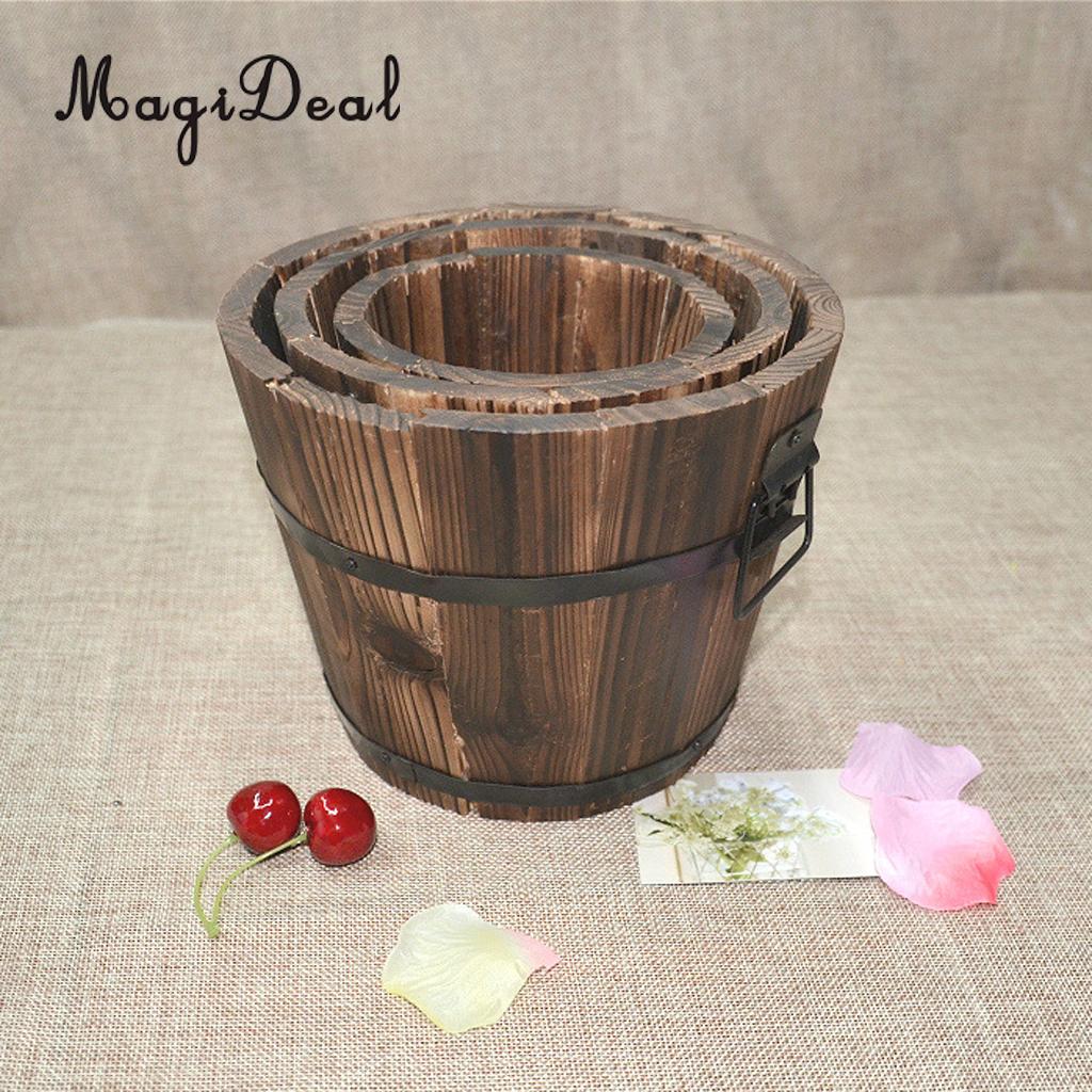 MagiDeal Wooden Bucket Flower Pot Garden Plant Planter Outdoor Home Decor Supply