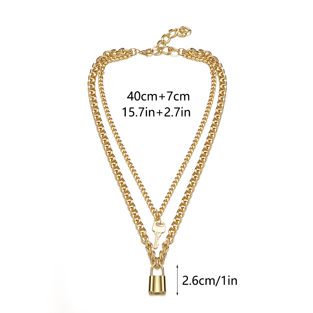 1pc Punk bijoux or argent couleur cadenas pendentif collier en acier inoxydable Rolo câble chaîne collier: Gold