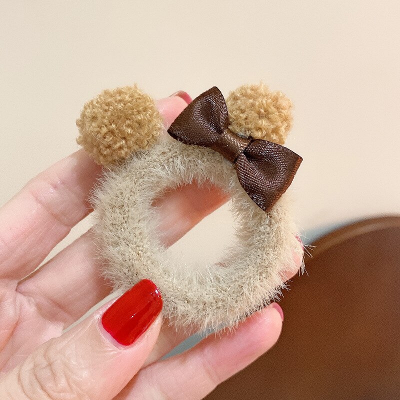 Schattige Beer Winter Wol Haar Ties Meisjes Elastische Haarbanden Kind Paardenstaart Haarband Peuter Haaraccessoires Hoofdband Voor Kinderen: 7