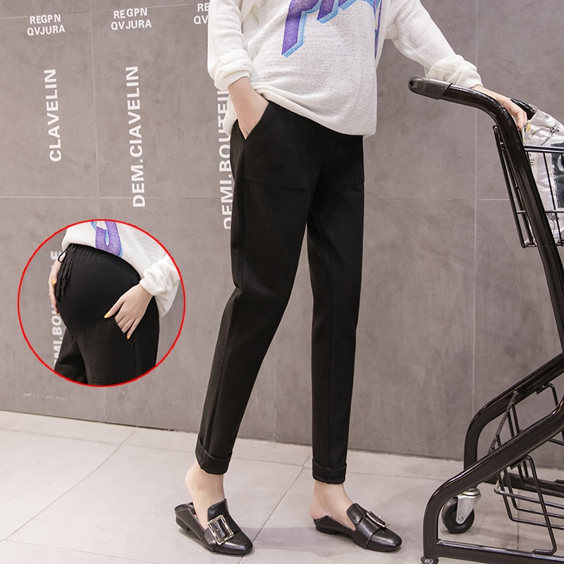 1091# Spring Thin Maternity Pants Elastic Waist Belly Straight Pants Clothes for Pregnant Women Pregnancy Harem Trousers