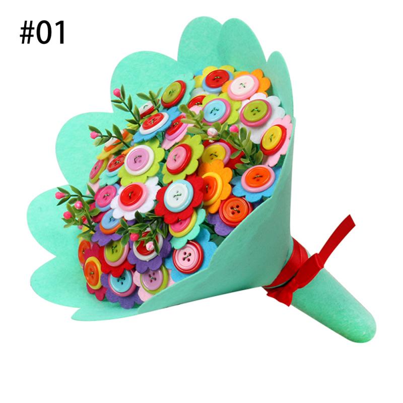 Material Package Button Bouquet Buttons Bouquets Flower DIY Material Package Decorative Paper Cord Mother's Day DIY Toys