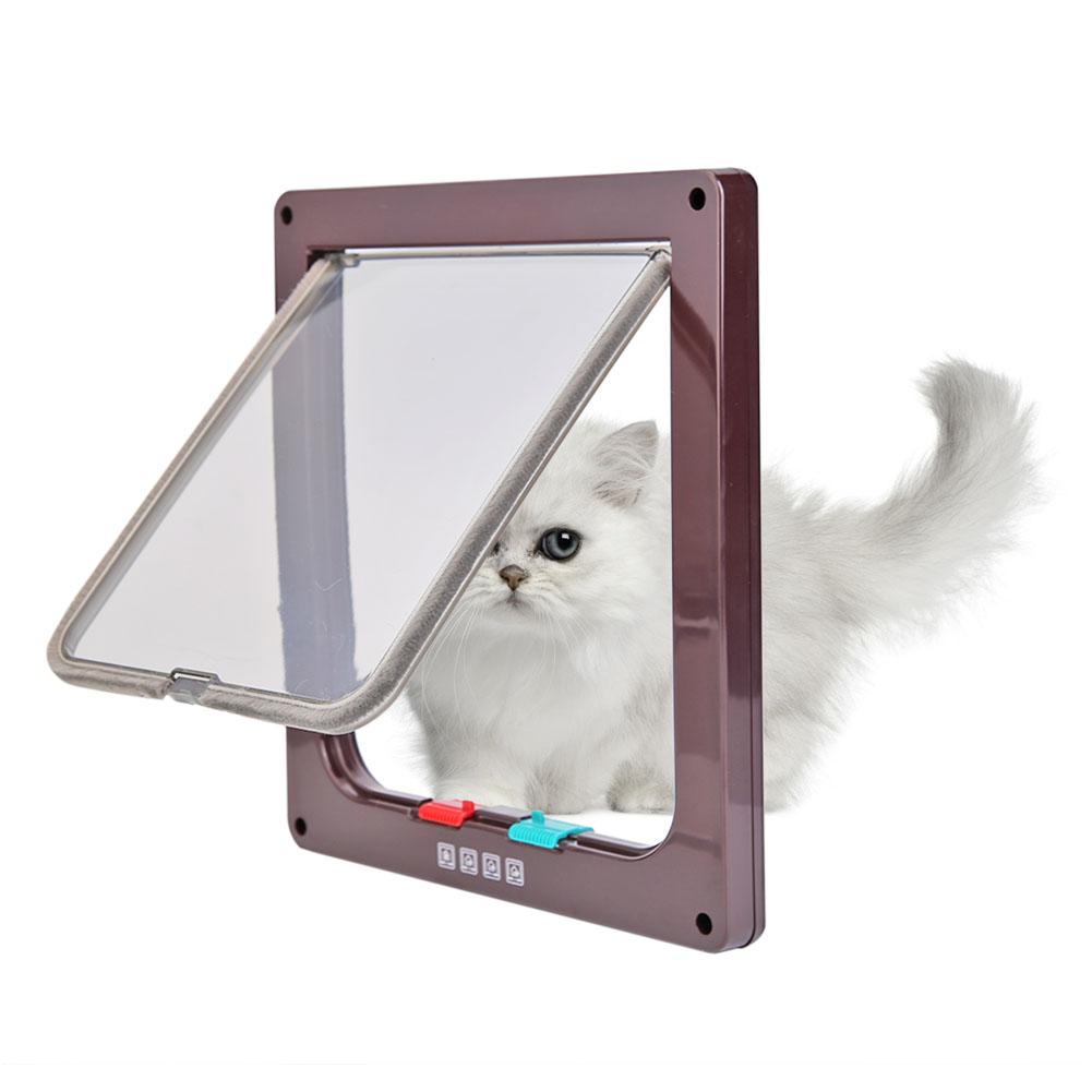 Lockable Dog Cat Security Flap Door 4 Way Kitten Puppy Pets Plastic Gate Interactive Door for Household Animals Cat Dog