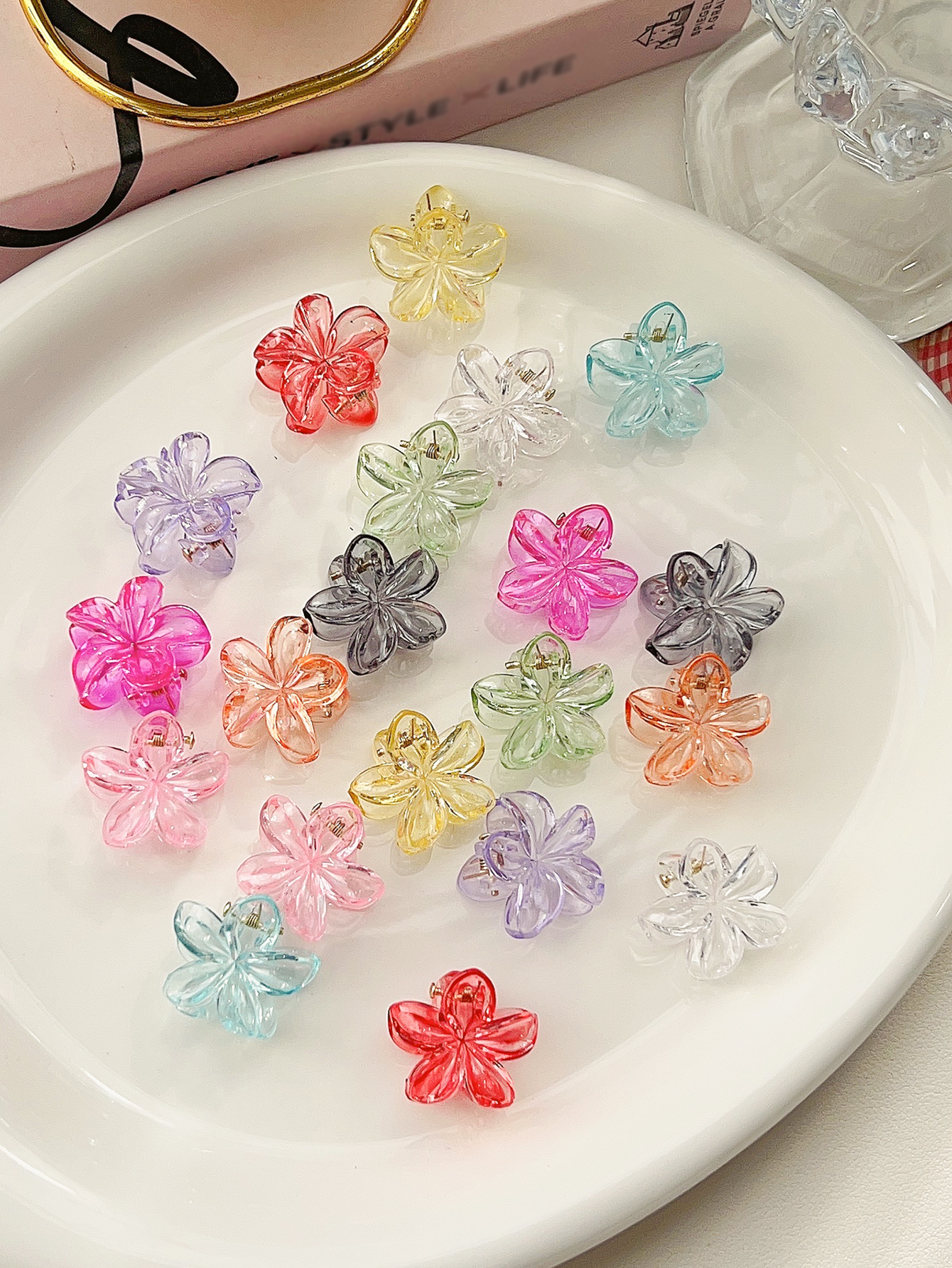Paquete de mini pinzas para el cabello con flores para mujer: pinzas para peinar sin arrugas para flequillo y peinado pequeño: Rojo