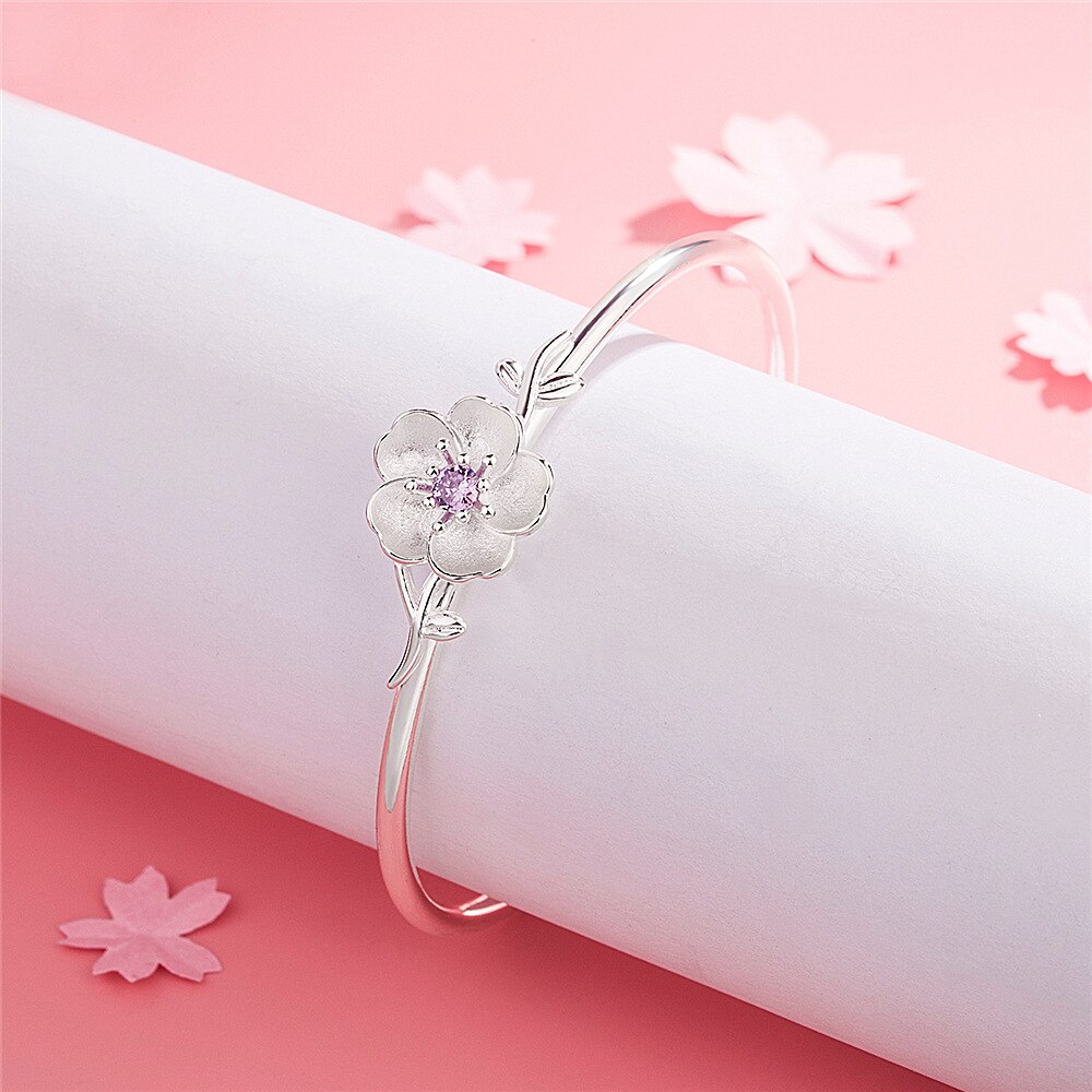 Brazalete de flores a la para mujer, brazaletes de flores de cerezo, pulsera de cristal de amistad