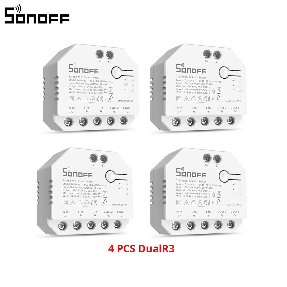 Itead SONOFF DualR3 2 Gang Dual Relay Module Wifi DIY MINI Smart Switch Power Metering eWeLink Control Alexa Google Smart Home: 4PCS DualR3