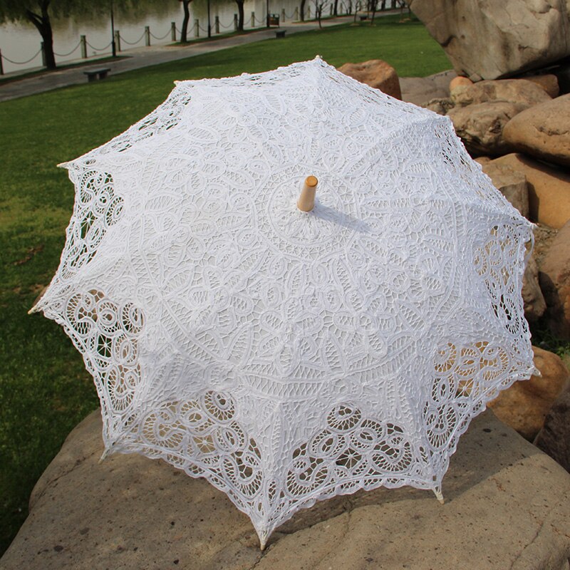 Cotton Sun Batten Victorian Lace Parasol Umbrella Hook Handle Battenburg Lace Parasol Wedding