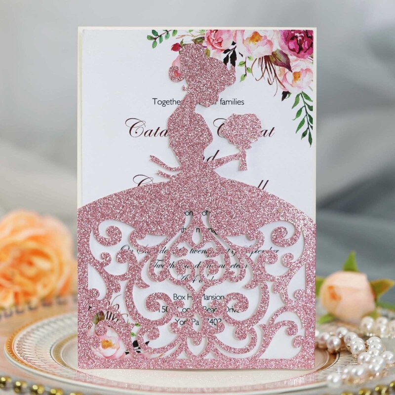 20pcs/set Wedding Invitations Cards Glitter Girl Greeting Card Invite Envelopes Bridal Engagement Party Supplies