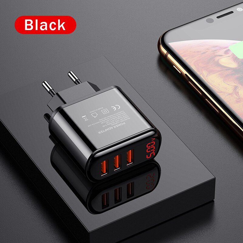 18W Usb Charger 3.4A Led Display Wall Charger Usb Snel Opladen Voor Iphone Samsung S10 Plus Xiaomi Huawei Mobiele telefoon: Default Title