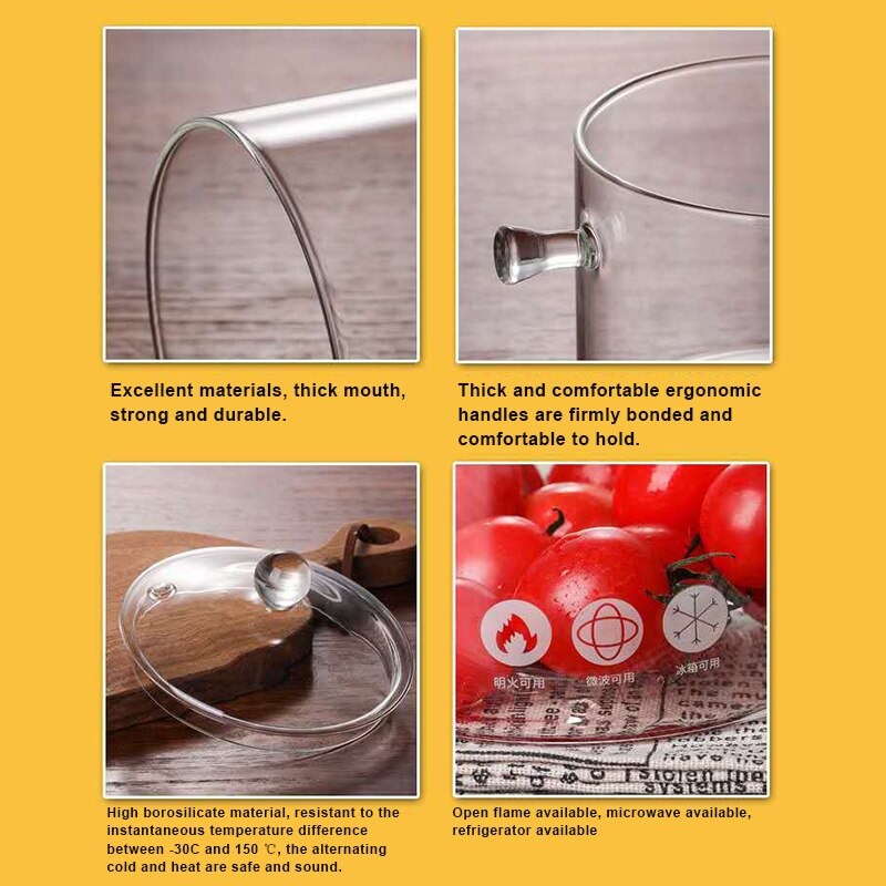 Cuenco de Pasta de vidrio para Fideos, plato de vidrio borosilicato resistente al calor, apto para microondas, apto para sopa, Pasta, comida para bebés L