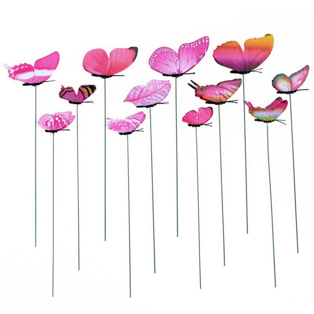 12Pcs Waterproof Butterflies Stakes Butterfly In Stick Decorative Garden Ornaments for Home Party Outdoor Yard Patio Decoration: Rosy