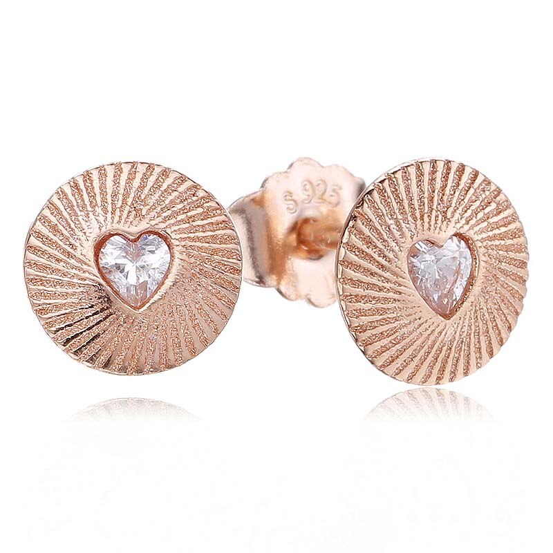 Authentieke 925 Sterling Zilveren Oorbel Rose Vintage Fans Ronde Oorbellen Met Crystal Voor Vrouwen Wedding Fine Diy Sieraden