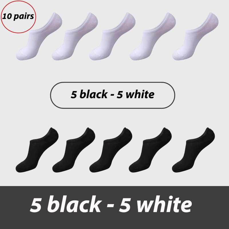 10 Pair/lot Happy Men Boat Socks Summer Autumn Non-slip Silicone Invisible Cotton Socks Male Ankle Sock slippers Meia: 5black 5white