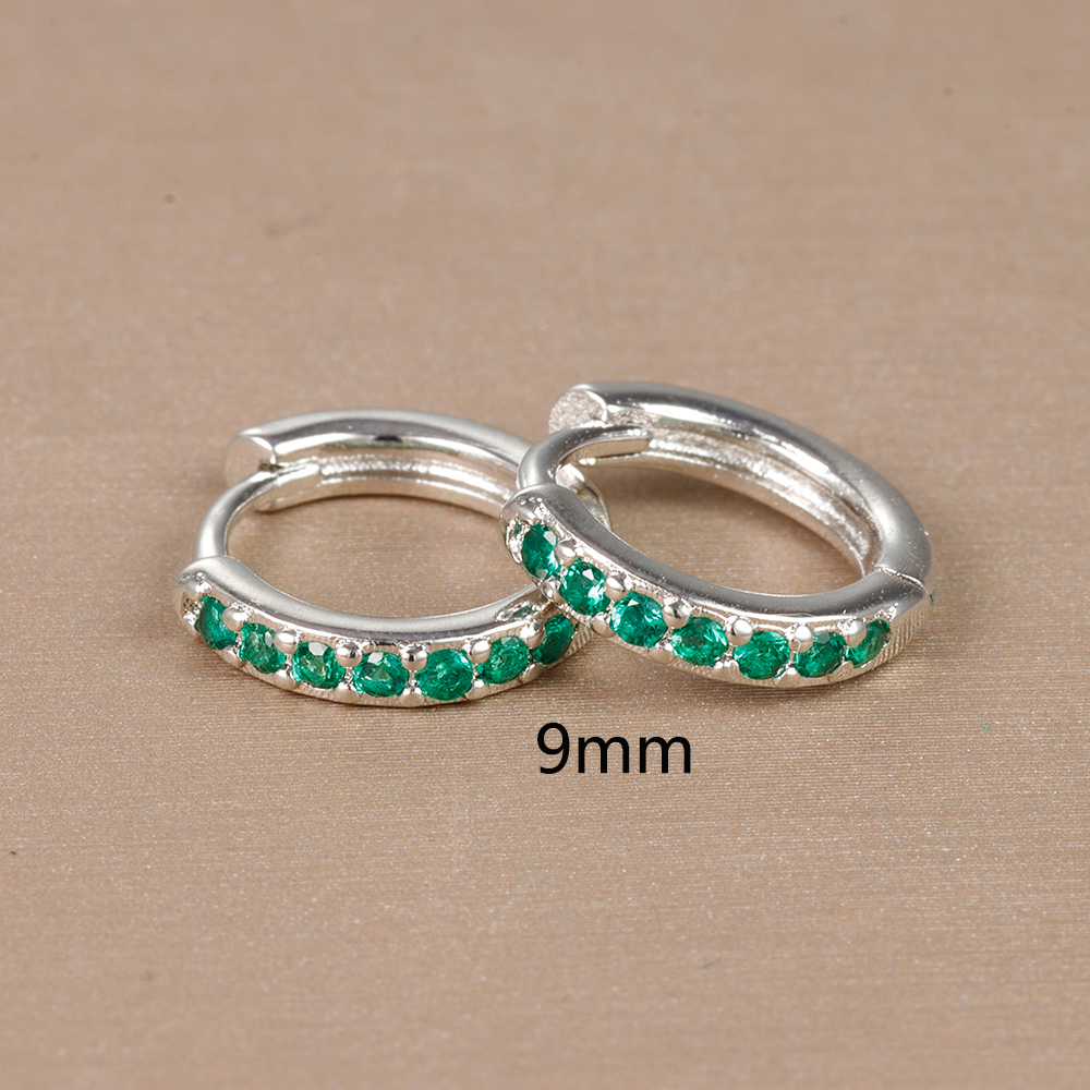 Pendientes de aro pequeños verdes de acero inoxidable para mujer, aretes Piercing de circonita con círculo redondo pequeño, joyería de tendencia personalizada, 2 uds.: Chapado en oro antiguo
