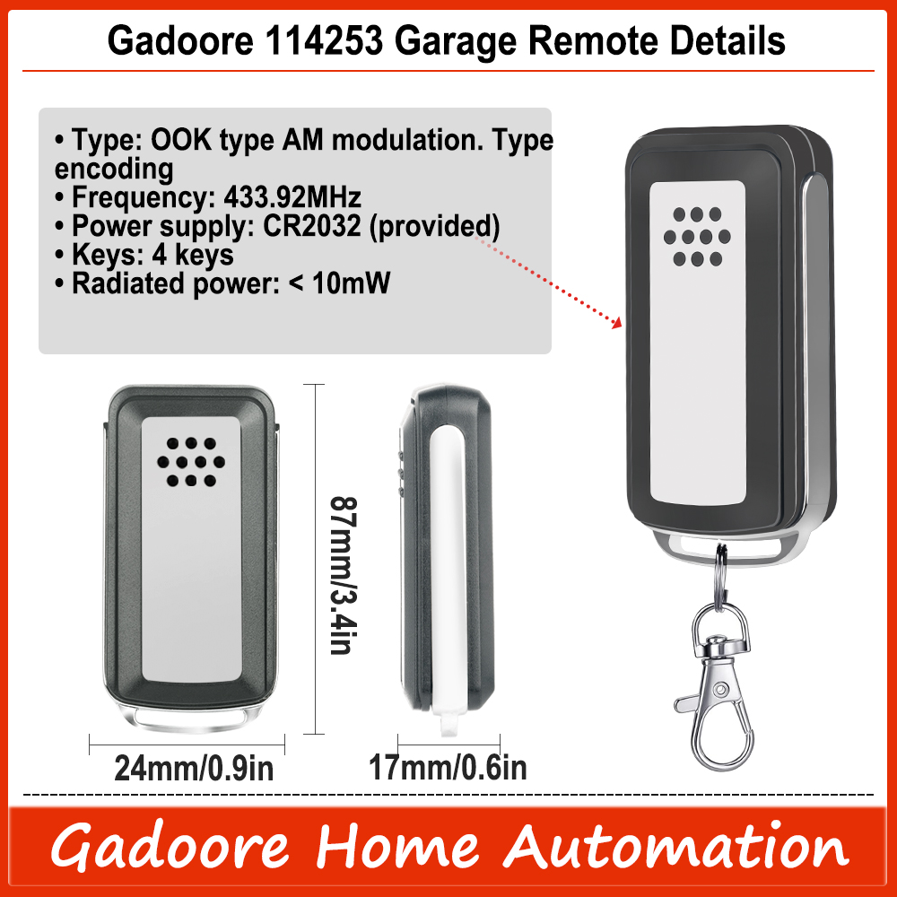 Gadoore Avidsen 114253 Garagentor-Fernbedienung, kompatibel mit 433 MHz Avidsen 114253 104257 104251 Extel Thomson Garagensteuerung