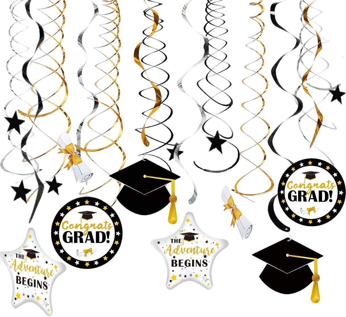 2022 Graduation Congratulation Party Hat Banner Paper Cap Star Garland Wall Hanging for School Congrats Grad Balloons Decoration