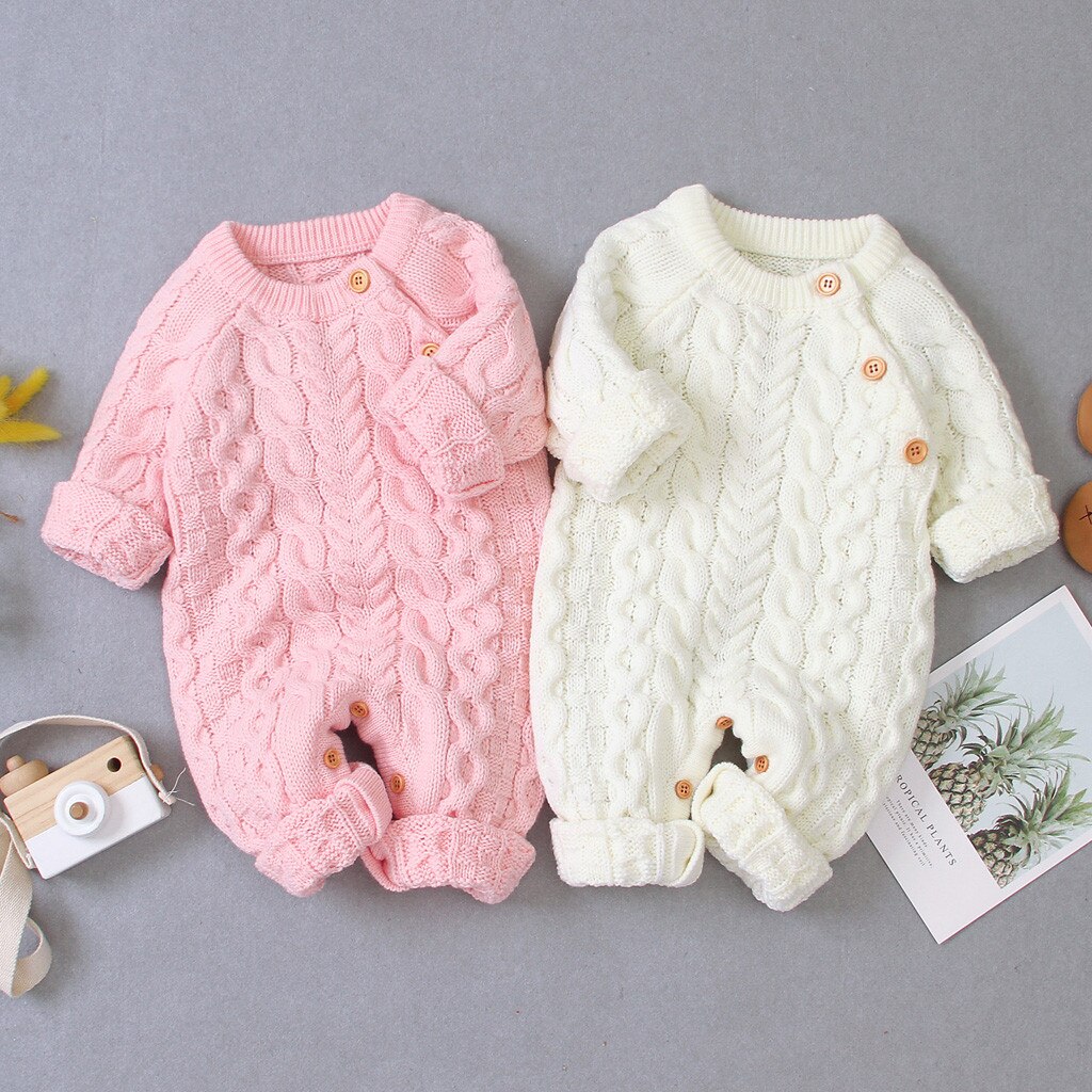 Monos para recién nacidos a la para bebés y niñas, suéter con botones de punto, mono de manga larga, traje infantil cálido @ 47