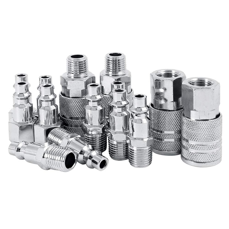 14Pcs 1/4&quot; Euro Air Line Hose Compressor Metal Couplings Connectors Quick Release Coupler Plug Socket Female Fitting Male Thread: Default Title