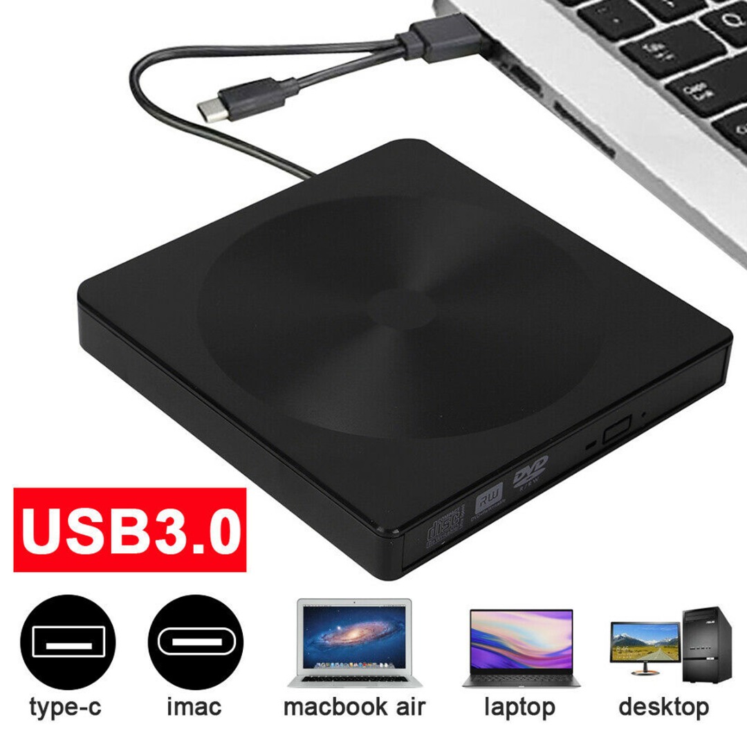 Gravador de dvd/cd externo tipo c, dispositivo externo de gravação de dvd/cd com usb 3.0 para computador e notebook de alta velocidade, gravador de cd e drive portátil de alta velocidade