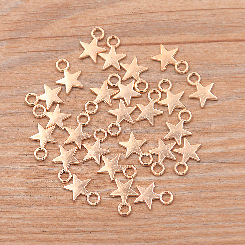 100 STKS 8*11mm 3 Kleur Metalen Zinklegering MINI vijfpuntige Ster Charms Fit Sieraden Hanger Charms Ingrediënten DIY Handgemaakte Craft: orange