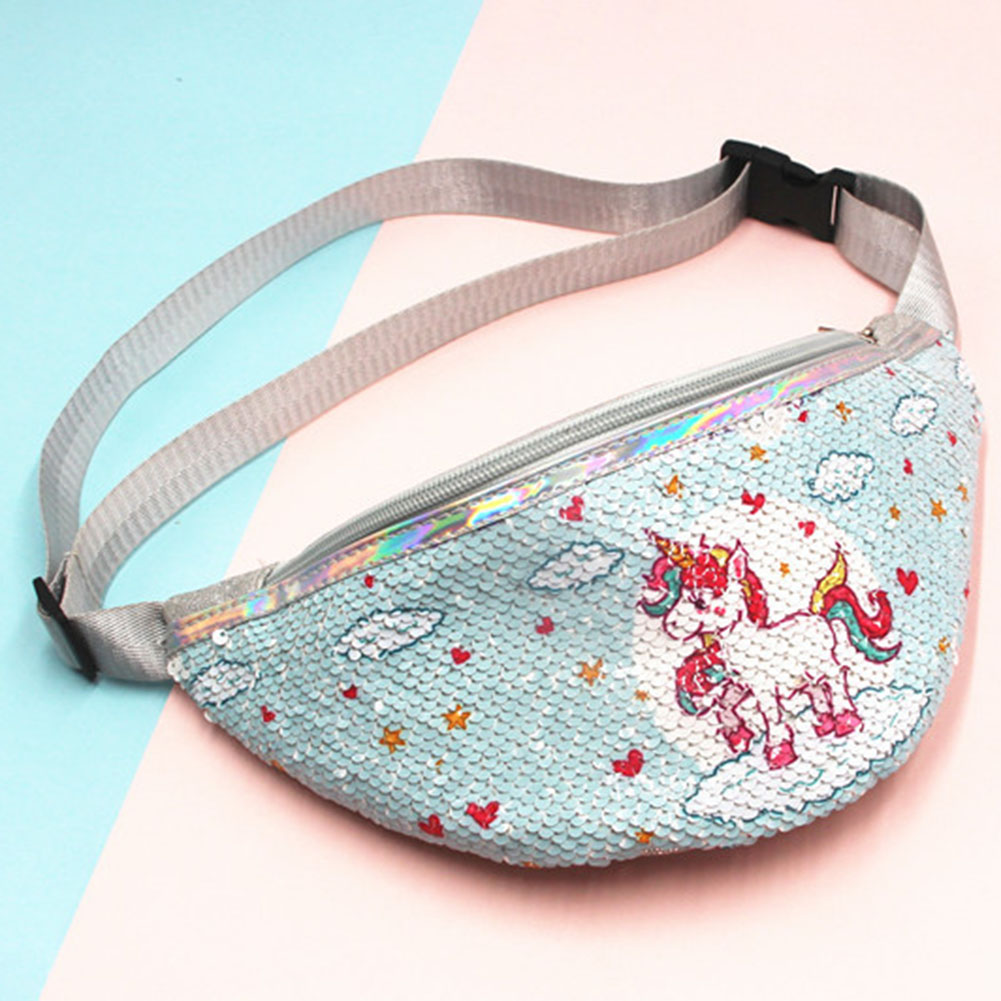 Kids Sequins Printing Unicorn Waist Bag For Women Fanny Packs Girls Shoulder Bag Travel Mobile Phone Bags: BG3354H06