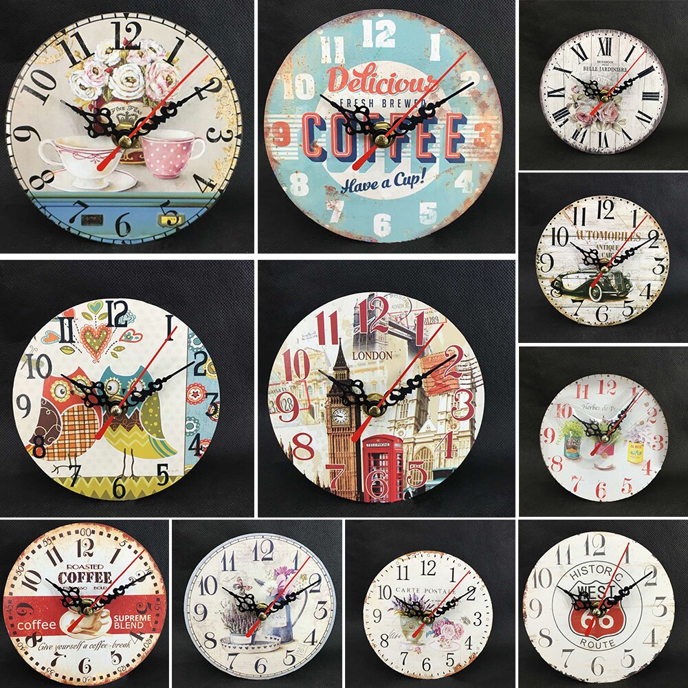 12Cm Houten Vintage Kantoor Rustieke Shabby Keuken Thuis Chic Timer Antieke Wandklok