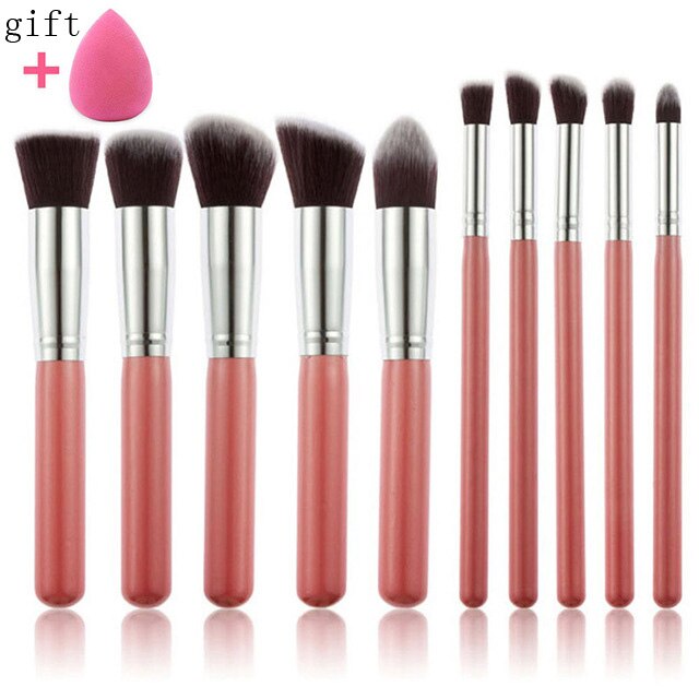 Conjunto de brochas de maquillaje 10 Uds., brochas profesionales para base en polvo, sombra de ojos, cosmética, pelo sintético suave: Pink Silver