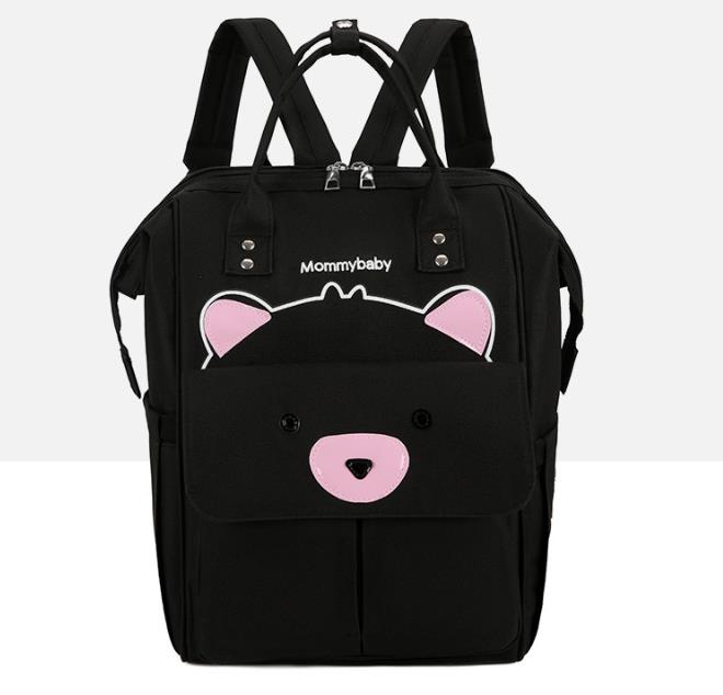 Cartoon Bear Diaper Bag Mummy Backpack Large Capacity Baby Stroller Bag Waterproof Oxford Handbag Maternity Nursing Nappy Bag: Black bear