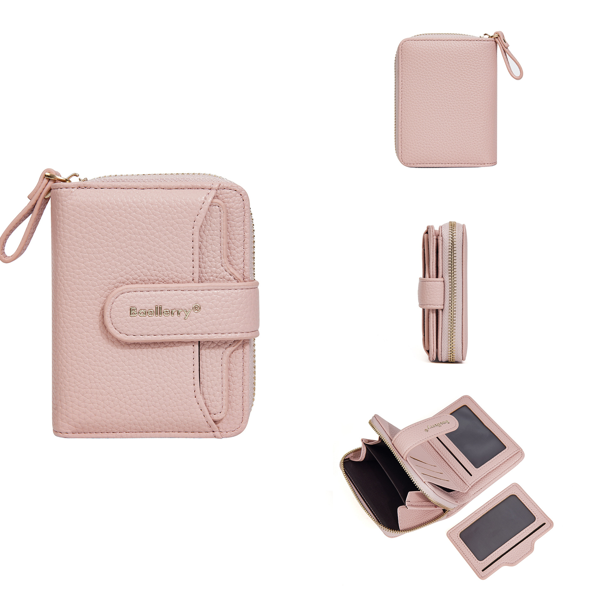 Short Women Zipper Wallets Large Capacity Card Holder Brand Female Purses Coin Pocket Photo Holder Wallet For Girls: SKY BLUE